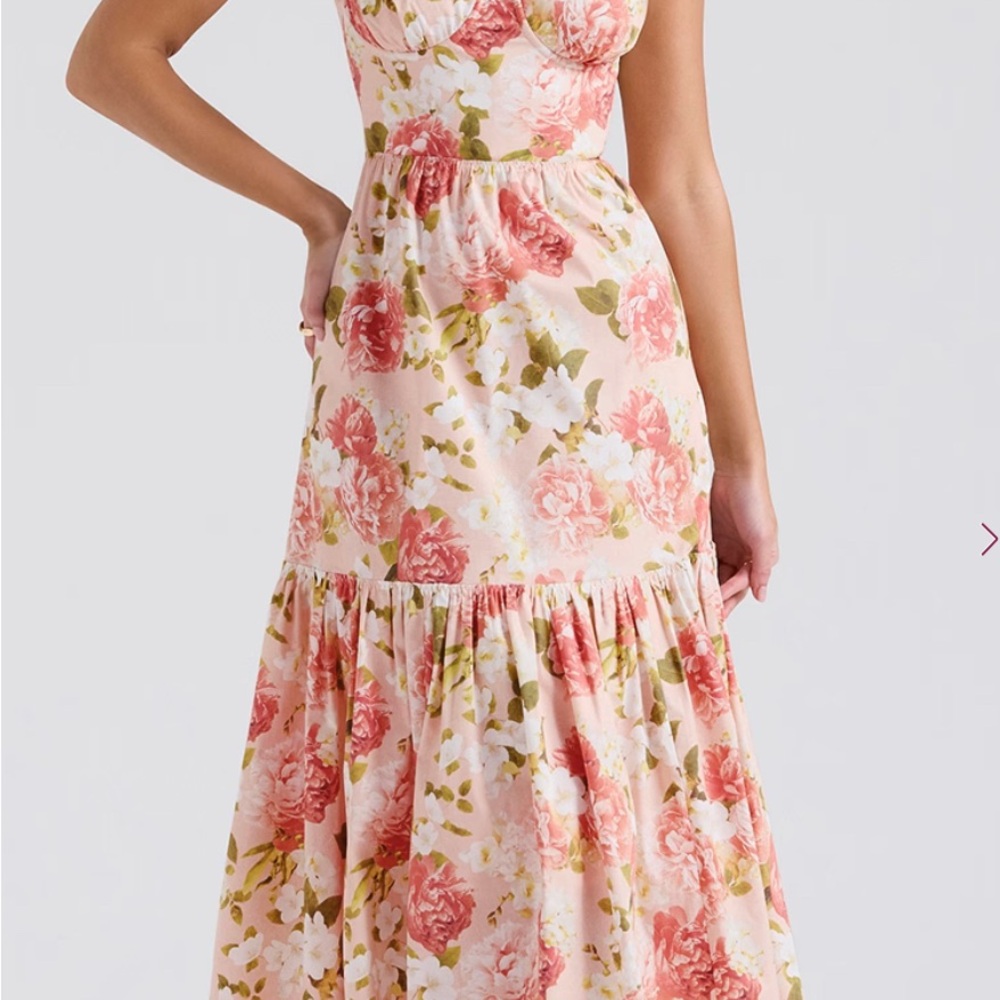 House of CB Elia Pink Peony Print Cotton Midi Sundress